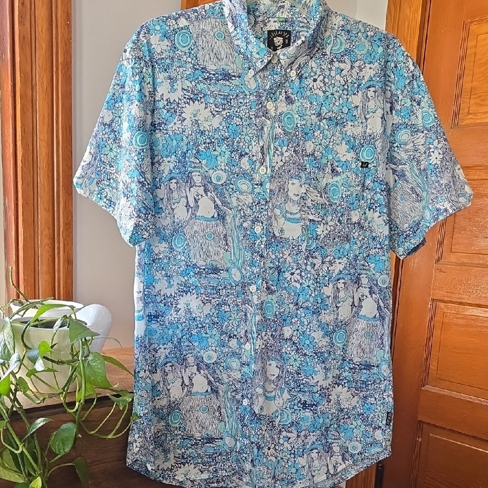 Lost At Sea Inappropriate Mermaid Short Sleeve Button Down XL